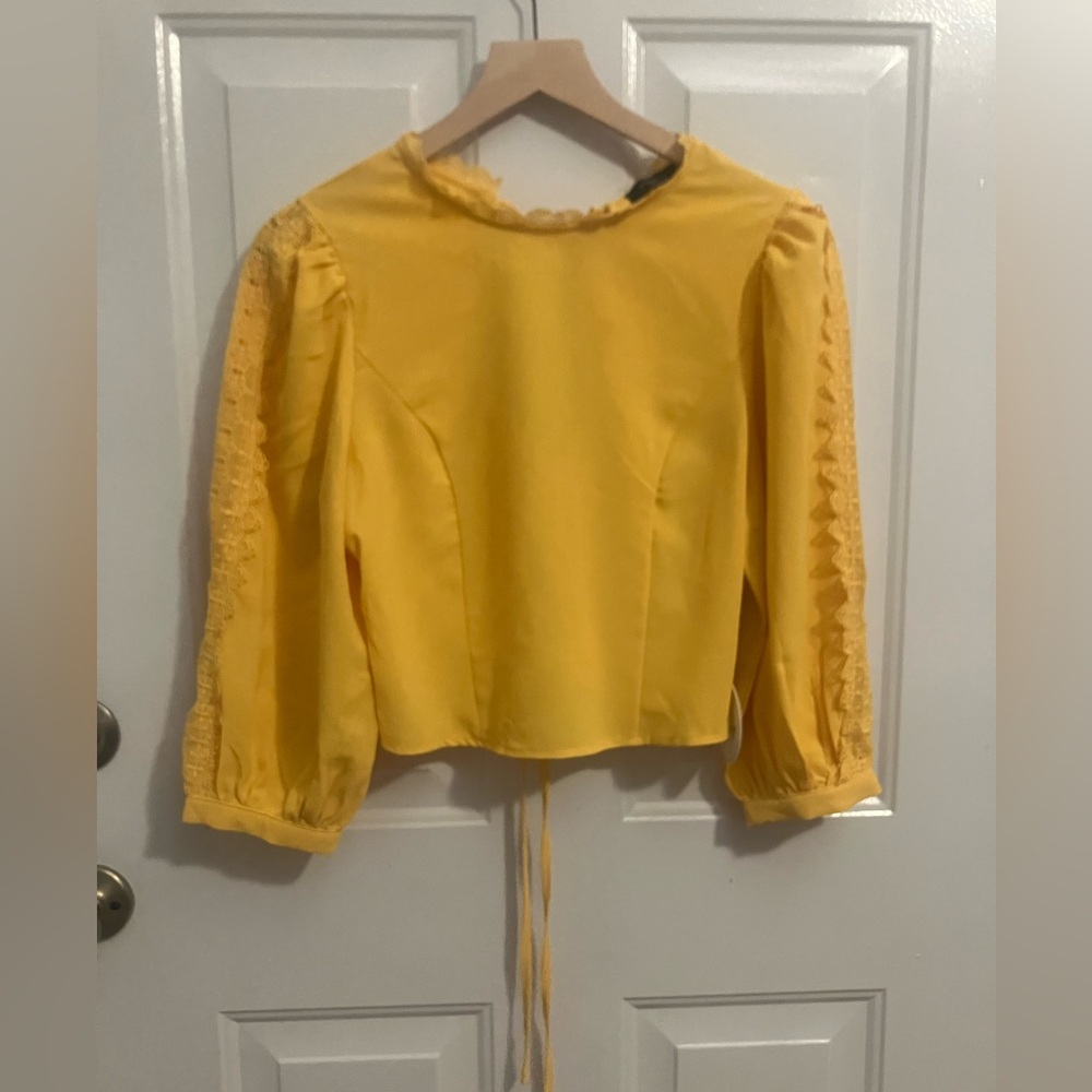 Milk& Honey - mustard- yellow blouse 
Lace trim, bishop sleeves